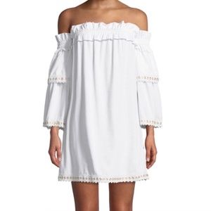 Misa Los Angles Dress Valerie Off-the-Shoulder Mini Grommet Trim White Large NWT